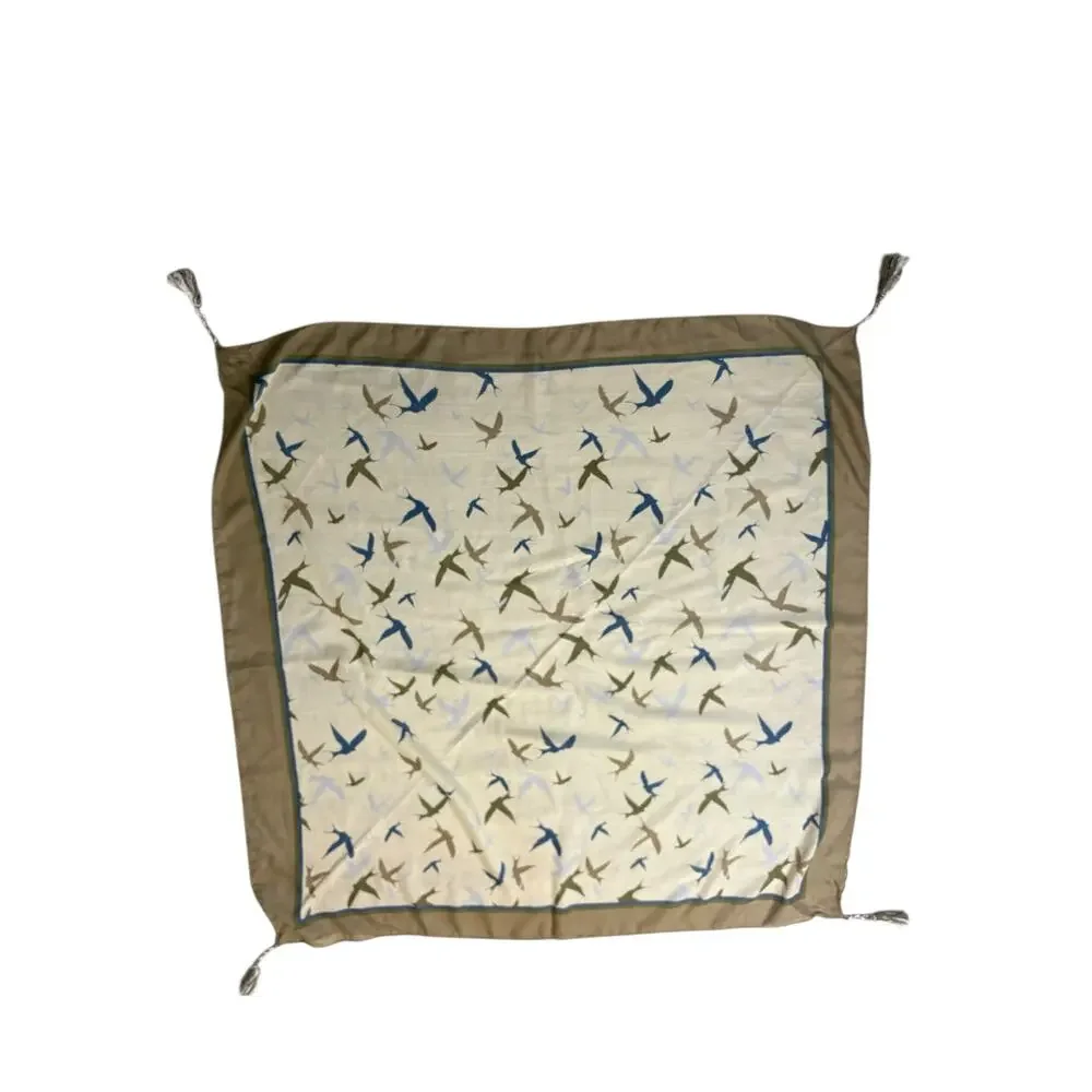 Anthropologie‎ Michael Stars Sparrow Print Retro Scarf Wrap Novelty Twee Neutral